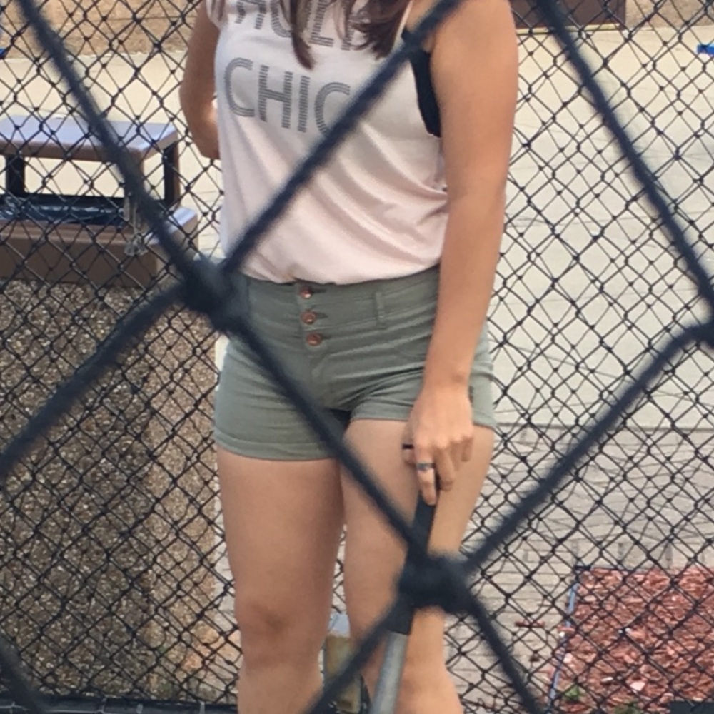 Refuge green button high waisted shorts